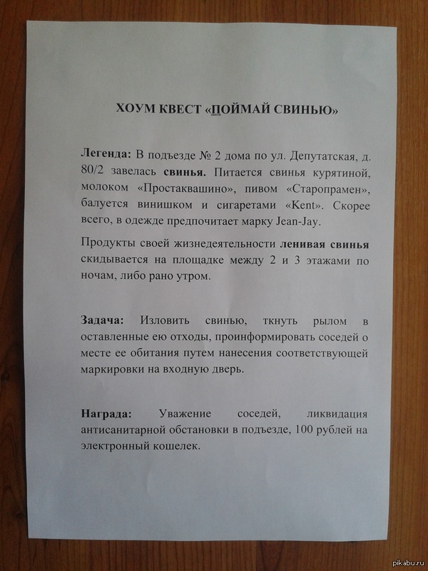 ХОУМ КВЕСТ &quot;ПОЙМАЙ СВИНЬЮ&quot; Соседи, эти соседи ))  соседи, человек-свинья, квест, биомусор